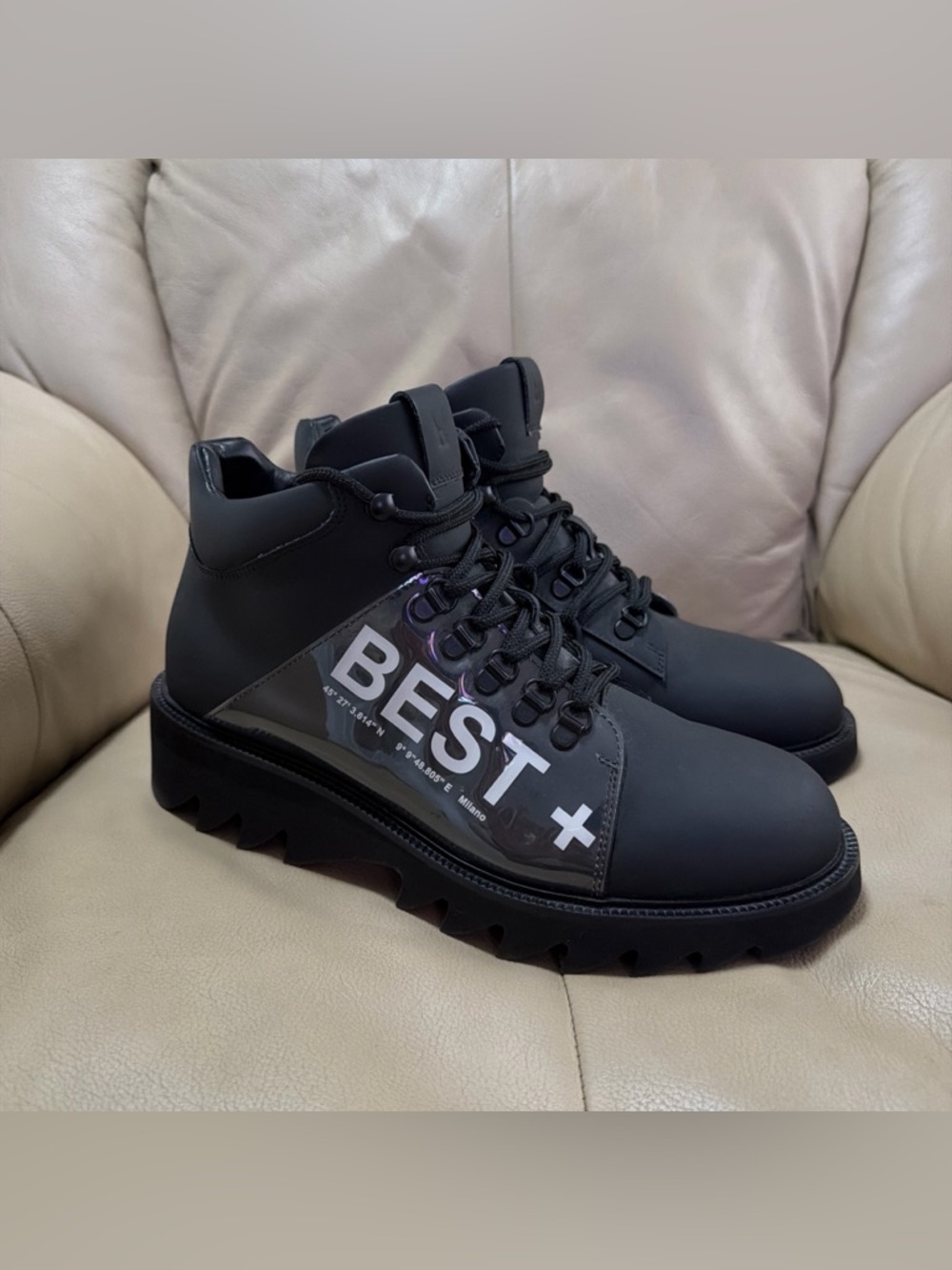Moreschi Black BEST+ Leather Hiking Boots Mens 6